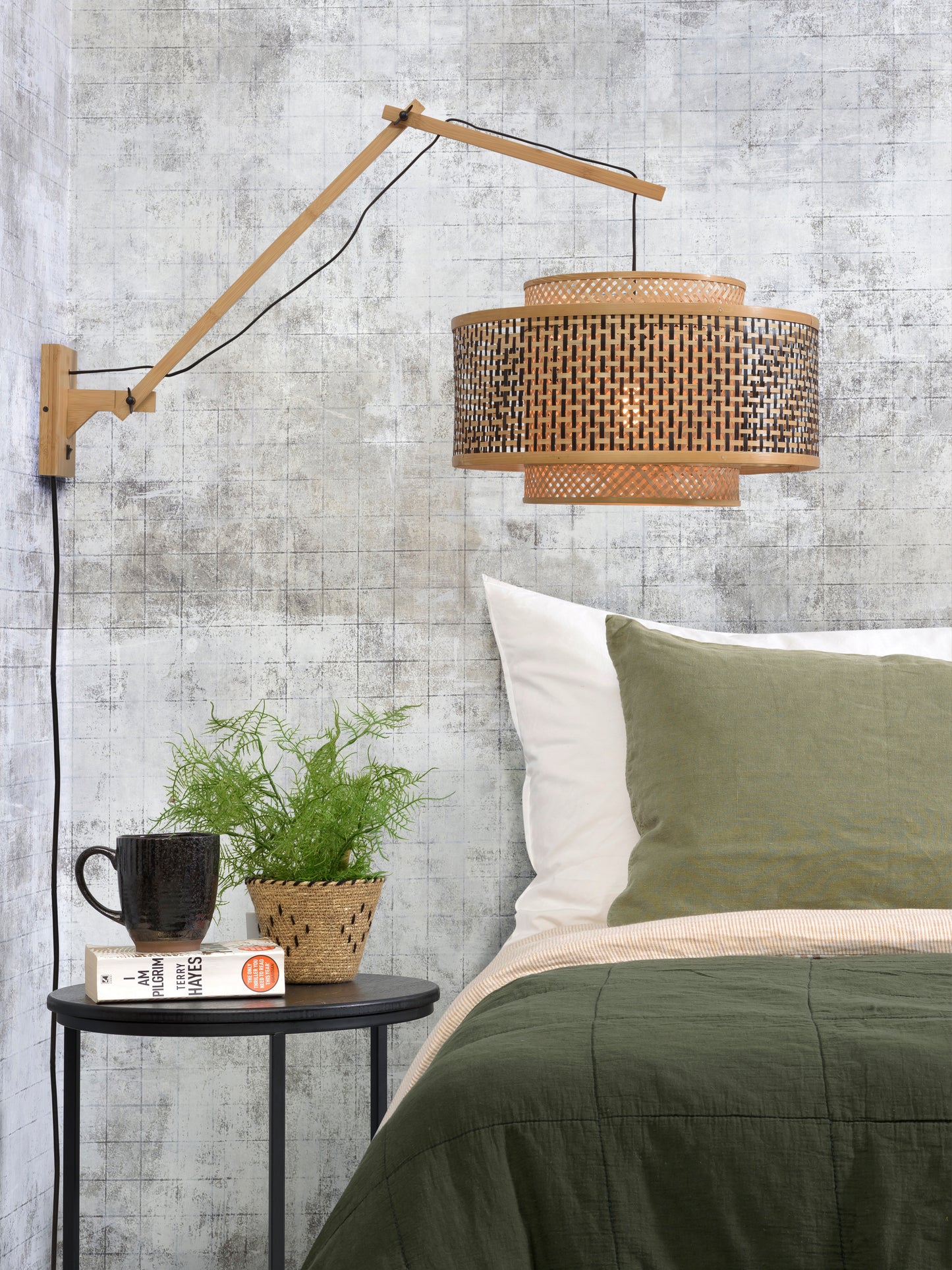 Good&Mojo Wall Lamp Bhutan natural/shade dia.50x30cm black/wet. L