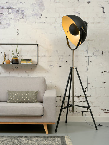 Hollywood iron floor lamp with 3 legs, h.183cm/shade dia.53xh.27cm, black