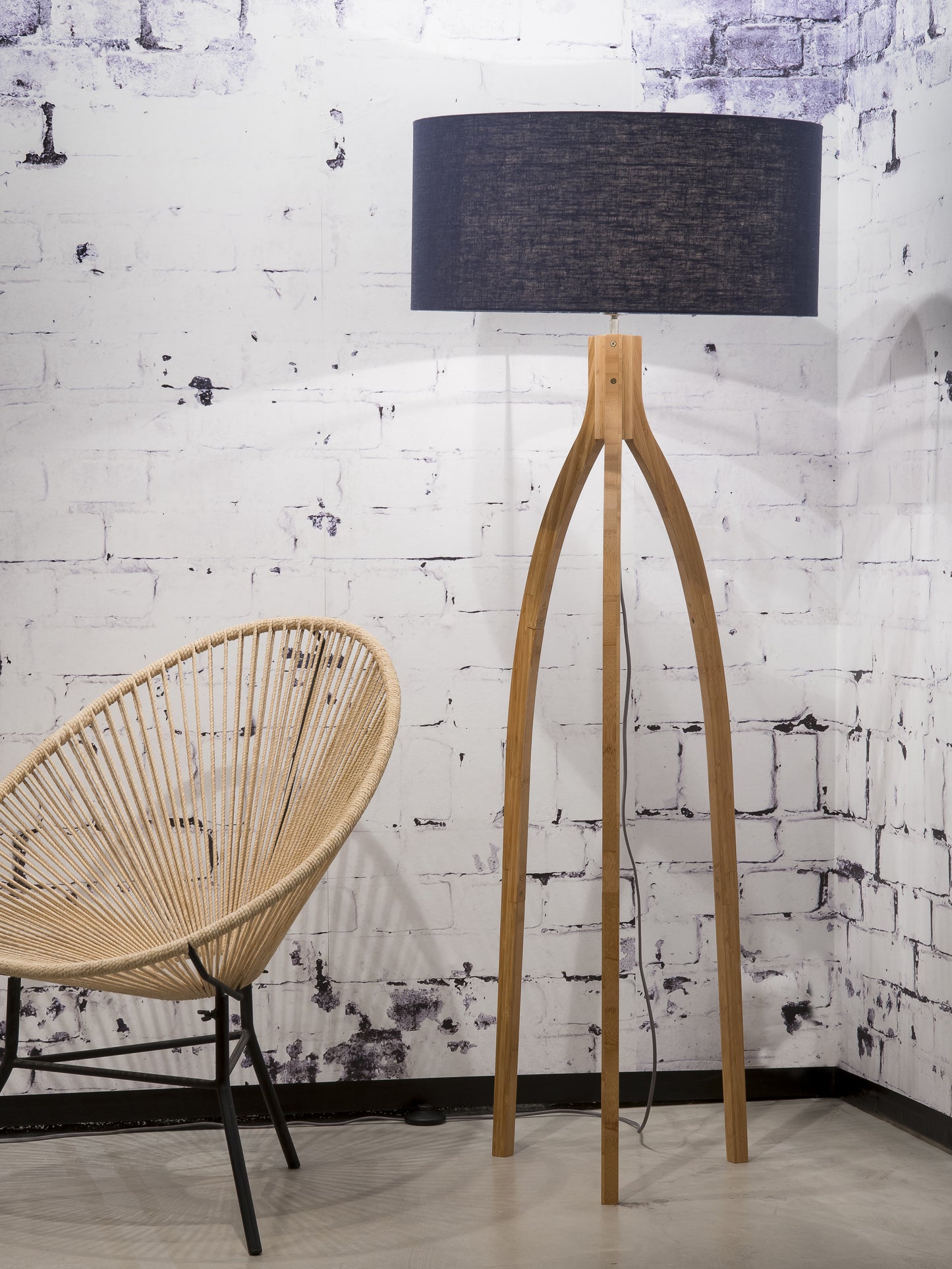 Good&Mojo Vloerlamp bamboe Annapurna 6030, linnen blue denim