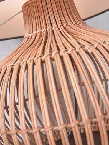 Good&Mojo Tischleuchte Kalahari L Rattan 65cm/Schirm 47x23cm Leinen. Schwarz