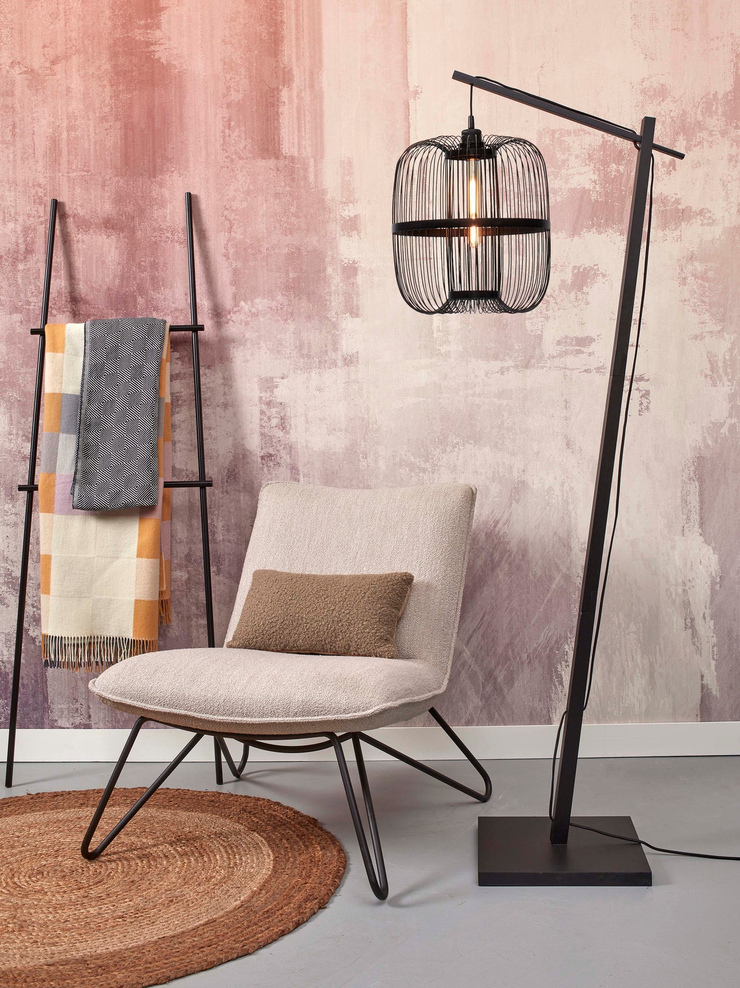 Hokkaido L bamboo floor lamp, black, height 176cm/shade height 38x25cm.