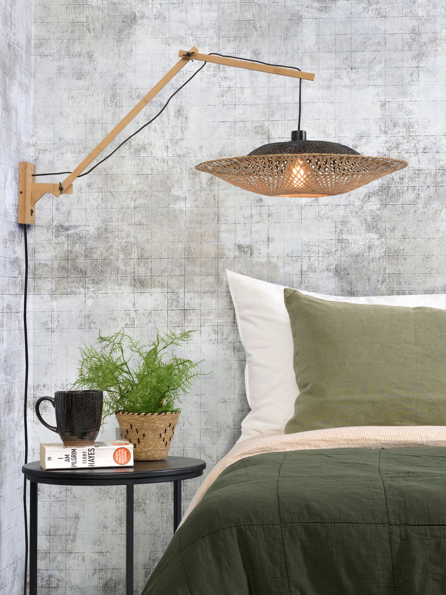 Good&Mojo Wandlamp Kalimantan nat./kap dia.60x15cm zw./nat. L