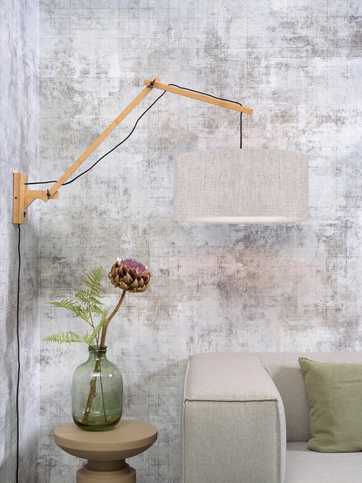 Good&Mojo Wandleuchte Andes Bambus nat./Schirm 47x23cm Ecolin. Licht, L