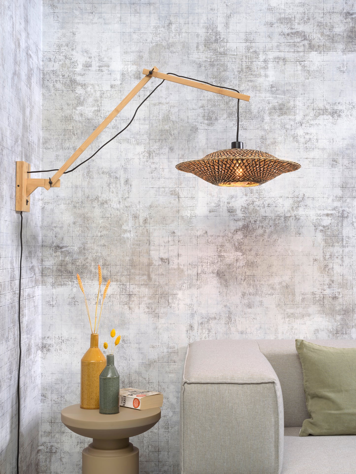 Good&Mojo Wall lamp Bali bamboo nat./shade 60x15cm black/nat., L