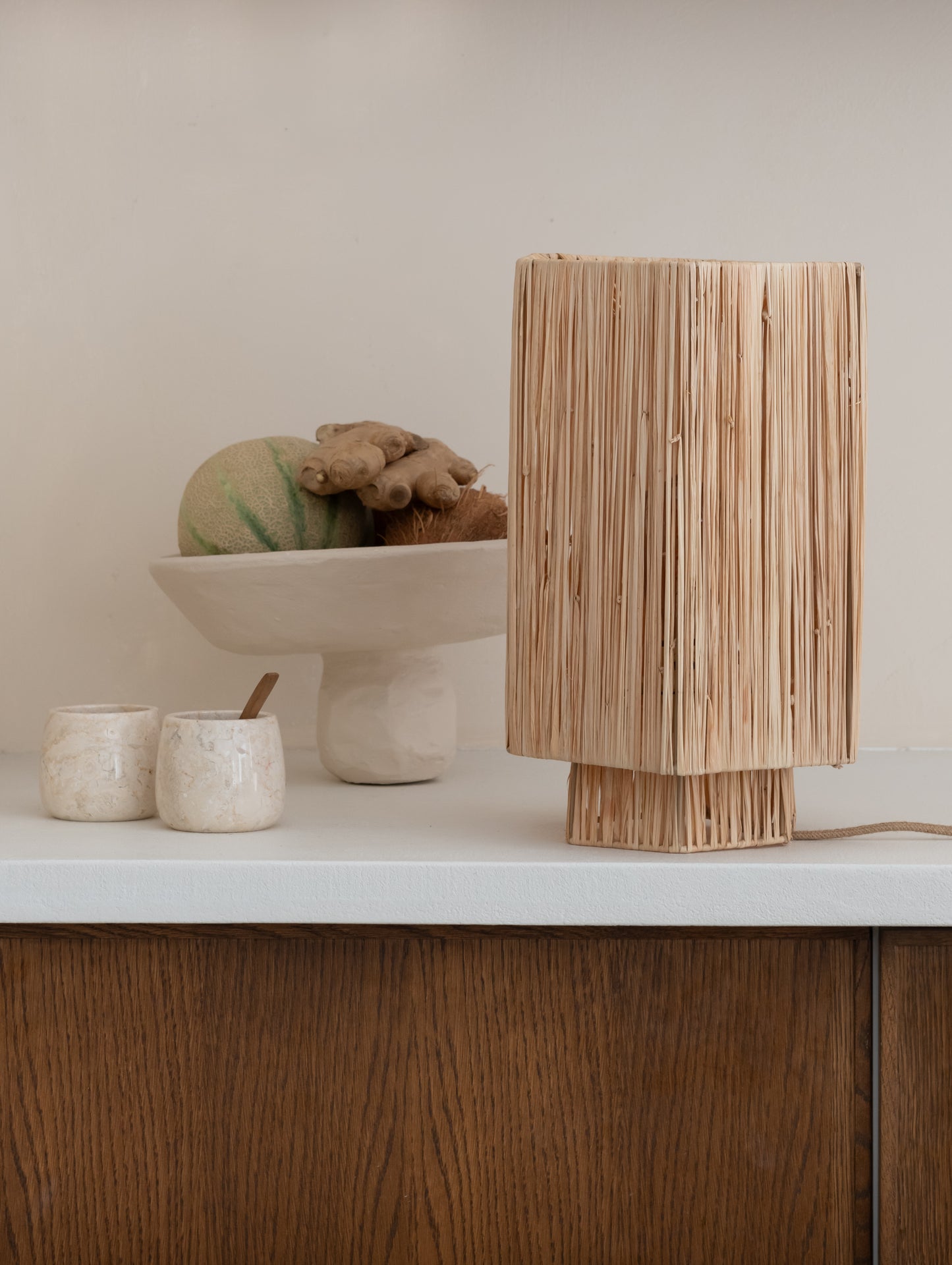 Good&Mojo Tischleuchte Bast Panama rund/achteckig natur, L