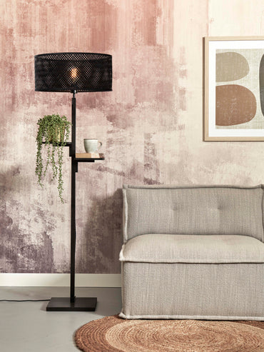 Good&Mojo Vloerlamp Java plank bamboe zw. h.158cm/kap dia.50xh.22cm. zw.