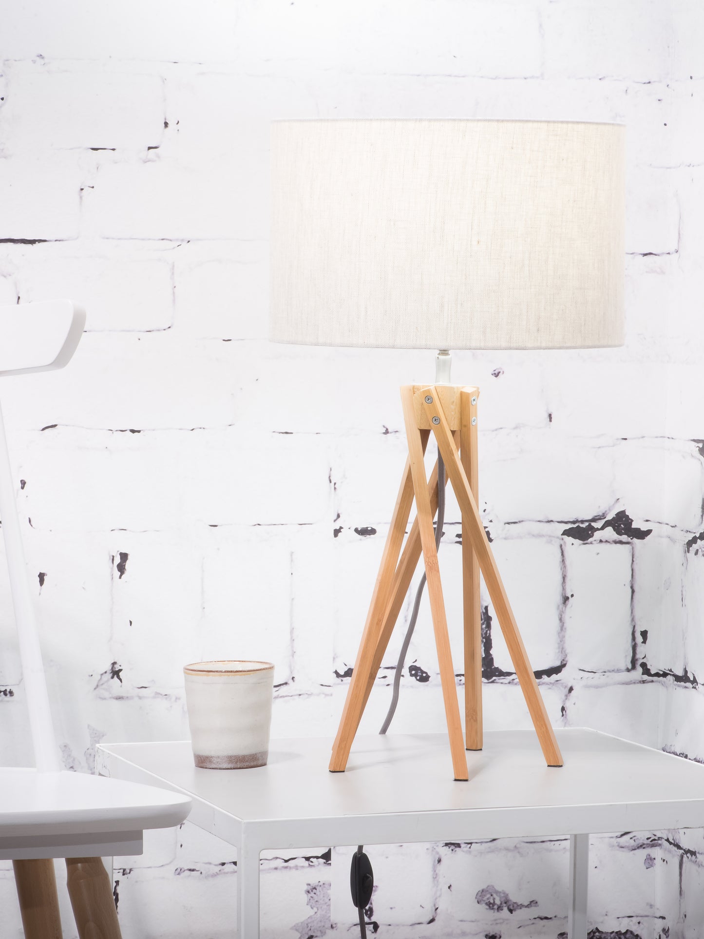 Good&Mojo Tischleuchte Bambus 5-Bein Kilimanjaro H.59cm/Schirm 32x20cm, Öko-Leinen-Leuchte