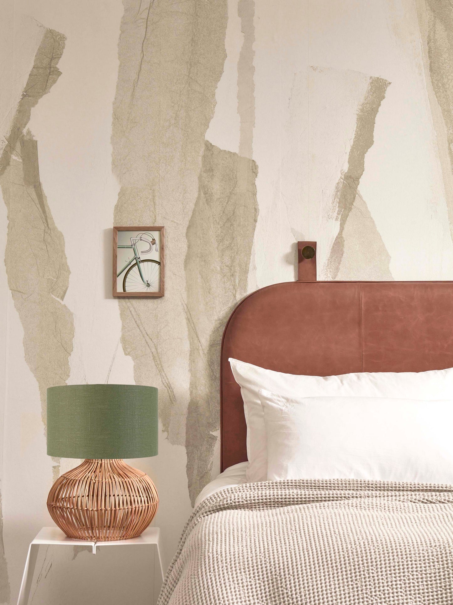 Good&Mojo Tischleuchte Kalahari S Rattan 48cm/Schirm 32x20cm Leinen. gr.forest