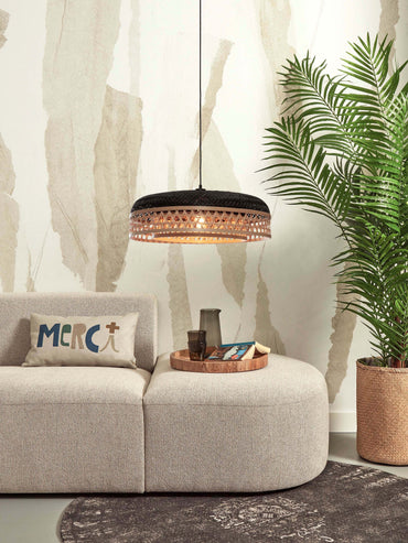 Good&Mojo Hängelampe Ubud Doppelhaube Bambus Dm.60x18cm schwarz/natur