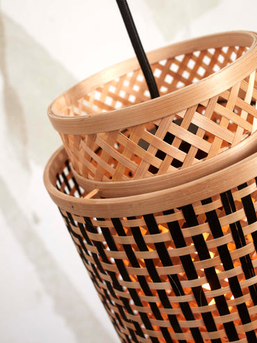Good&Mojo Hanglamp Bhutan bamboe/kap dia.18xh.35cm zwart/naturel. L