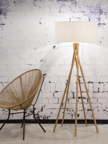 Good&Mojo Stehleuchte Bambus 5-Bein Kilimanjaro H.160cm/Schirm 60x30cm, Öko-Leinen weiß