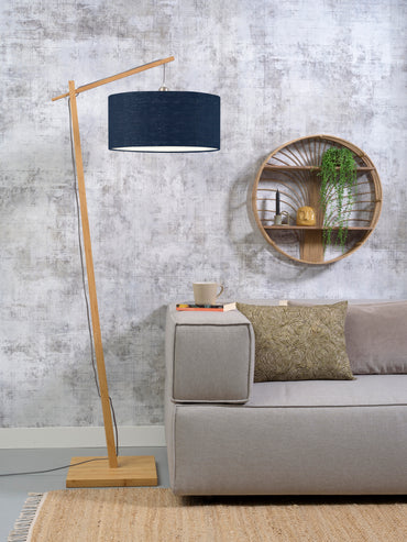 Good&Mojo Vloerlamp Andes bamboe h.176cm/kap 47x23cm eco linnen, blue denim