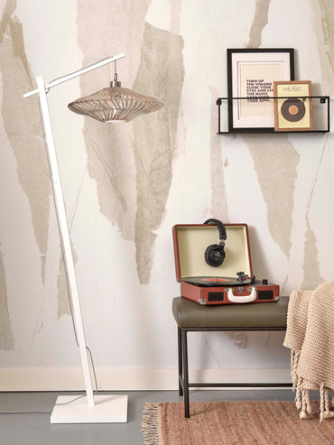 Good&Mojo Stehleuchte Zanzibar S Bambus weiß 150cm/Schirm Ø40xH12cm. Weiß