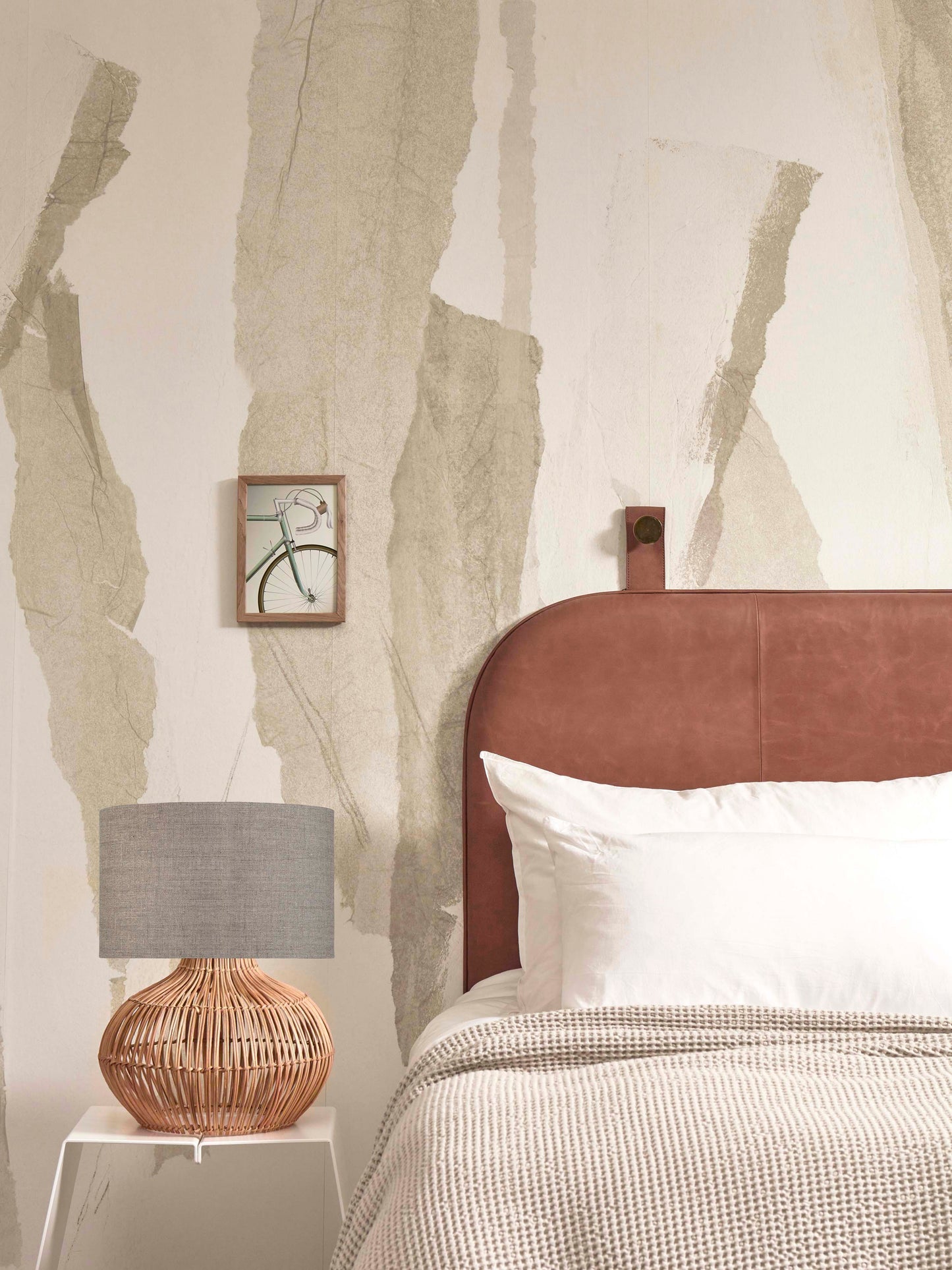 Good&Mojo Tischleuchte Kalahari S Rattan 48cm/Schirm 32x20cm Leinen. dunkel