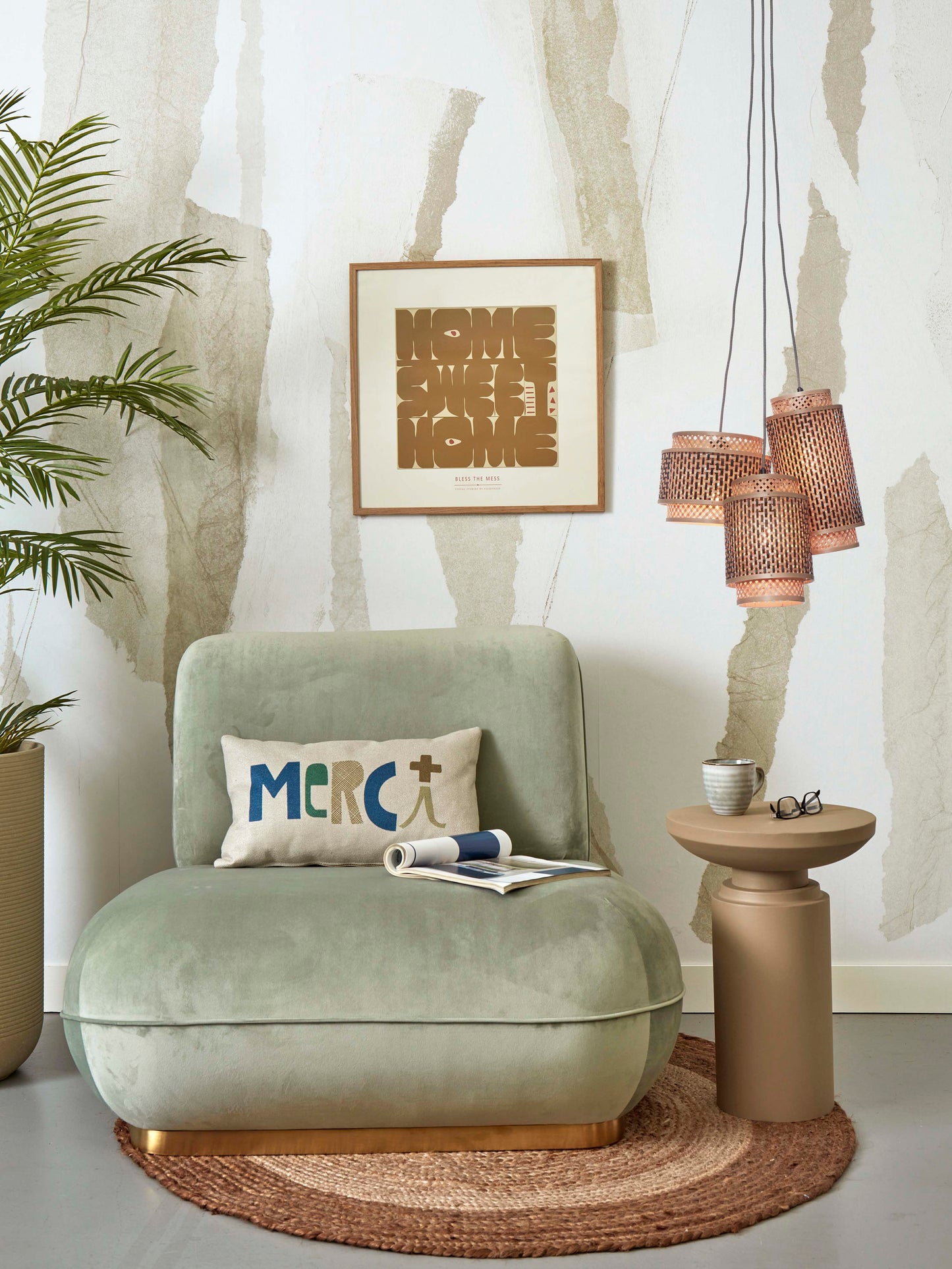 Good&Mojo Hängelampe Bhutan Bambus/3-Kappe Mix H.20-25-35 Schwarz/Natur