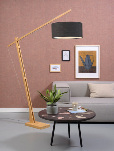 Good&Mojo Stehleuchte Montblanc Bambus H.207/Schirm 47x23cm Öko-Leinen, dunkelgrau