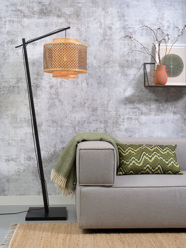 Good&Mojo Stehleuchte Bhutan Bambus schwarz. H.176cm/Haube 40x34cm s/w/natur S