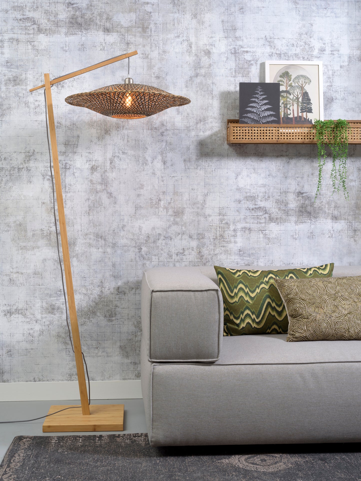 Good&Mojo Stehleuchte Bali Bambus nat. H.176cm/Haube Ø60x15cm natur/schwarz M