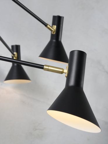 It's About Romi Ceiling lamp iron Izmir 3-arm w.124xh.39cm/6-kaps h.17x13,5cm black/gold accent