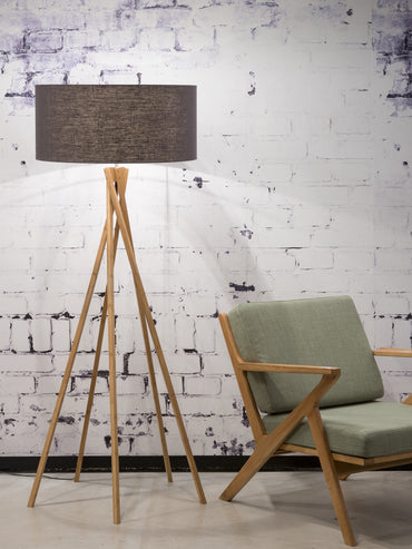 Good&Mojo Stehleuchte Bambus 5-Bein Kilimanjaro H.160cm/Schirm 60x30cm, Öko-Leinen dunkelgrau