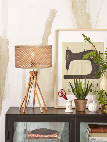 Tischleuchte Java 5-Bein Bambus nat. H.48cm/Haube Durchmesser 32xH.18cm. nass.