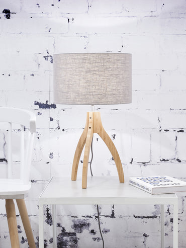 Good&Mojo Bambus Tischleuchte 3-Bein Annapurna H.54cm/Schirm 32x20cm, Leinen hellgrau
