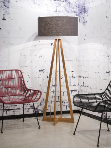 Everest bamboo floor lamp with 4 legs, height 158 cm, shade 60 x 30 cm, linen dark gray