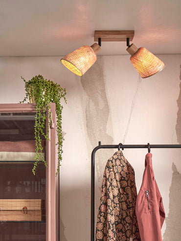 Good&Mojo Java ceiling lamp, double-headed, natural bamboo, 22x12xh.13cm/lamp 15x17cm. natural.