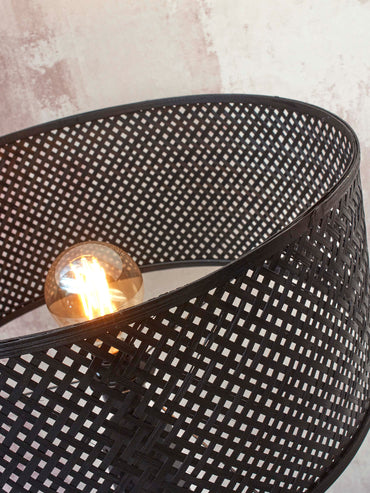 Good&Mojo Tischleuchte Java 3-Bein Bambus schwarz. H.43cm/Haube Durchmesser 32xH.18cm. Schwarz