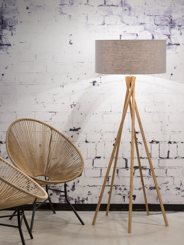 Good&Mojo Stehleuchte Bambus 5-Bein Kilimanjaro H.160cm/Schirm 60x30cm, Öko-Leinen hellgrau