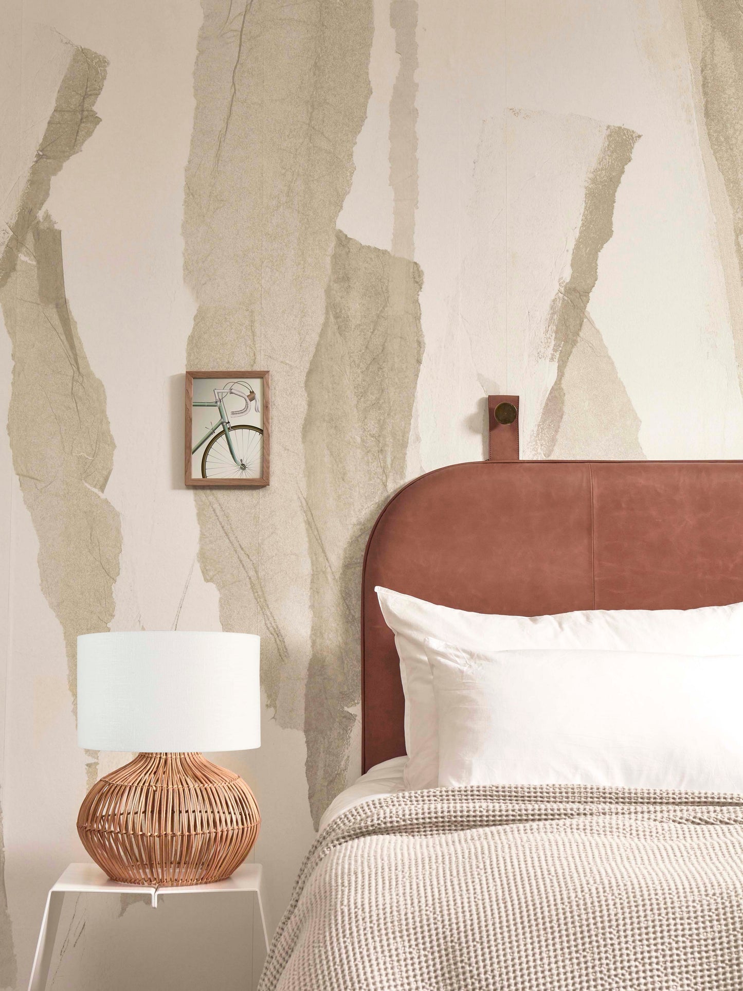 Good&Mojo Tischleuchte Kalahari S Rattan 48cm/Schirm 32x20cm Leinen. Weiß