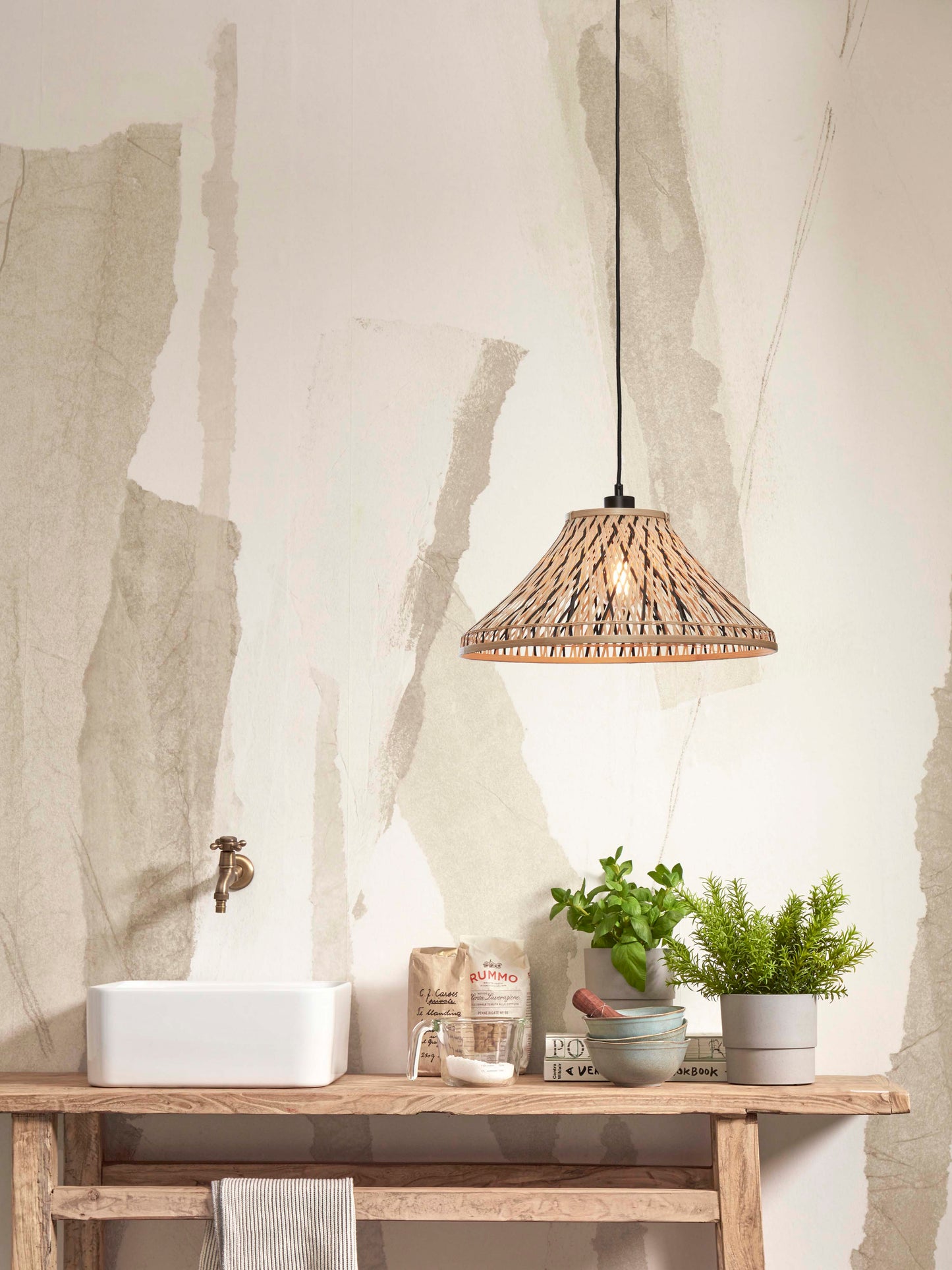 Good&Mojo Hängelampe Tahiti Bambus Durchm. 45 x H.20cm. schwarz/natur