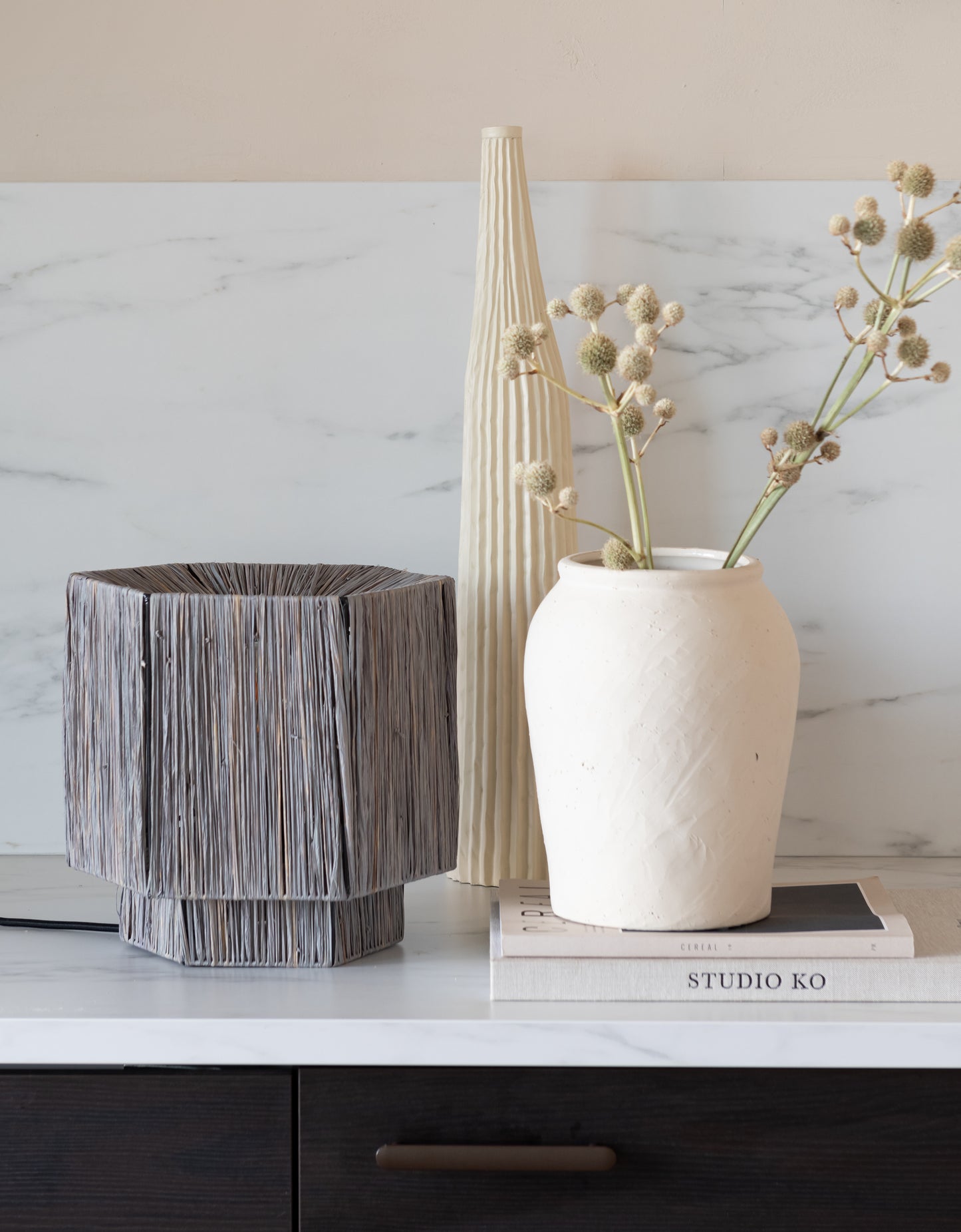 Good&Mojo Tischleuchte Bast Panama rund/achteckig ø28xh.26cm grau, S