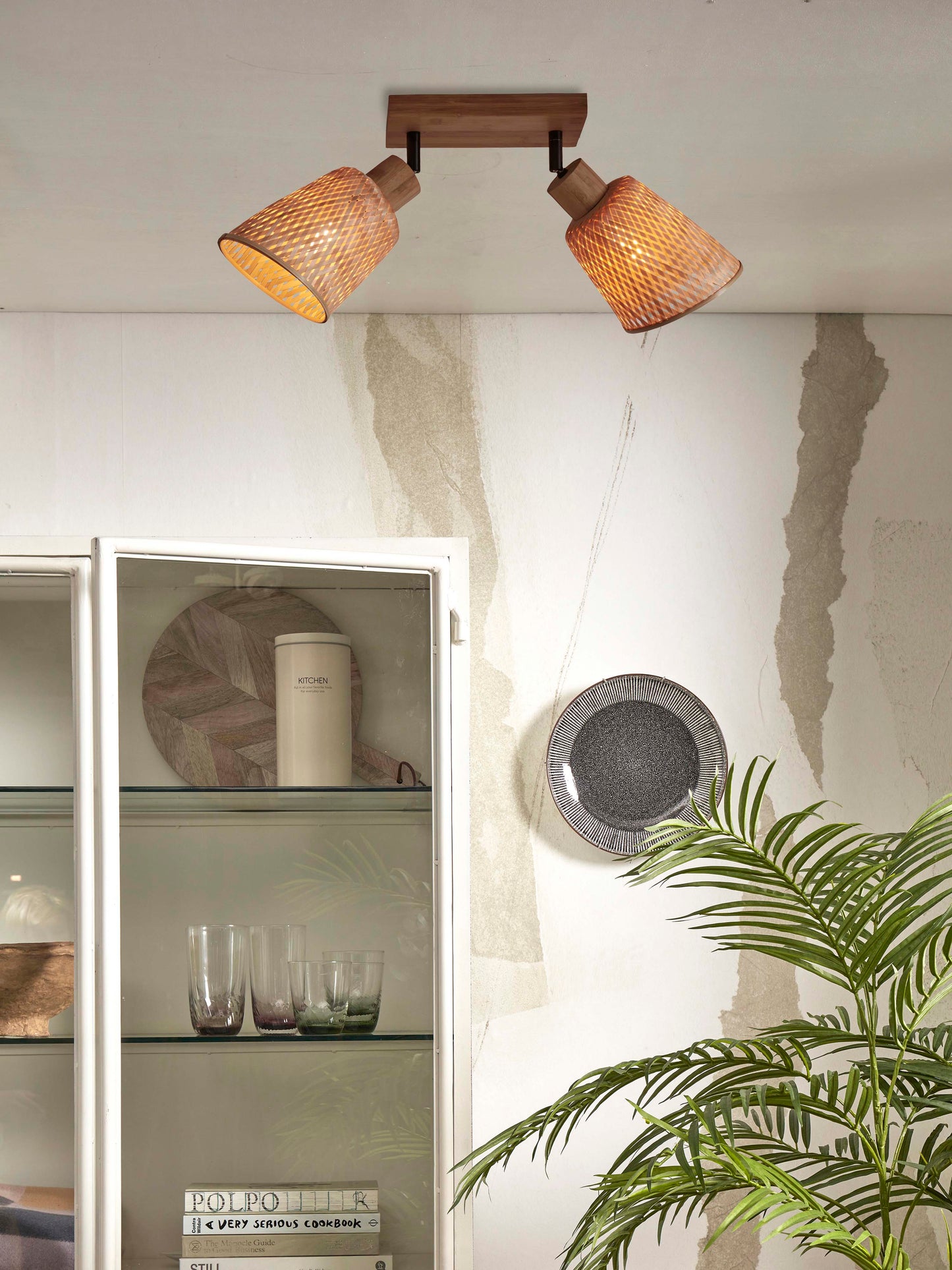 Good&Mojo Java ceiling lamp, double-headed, natural bamboo, 22x12xh.13cm/lamp 15x17cm. natural.