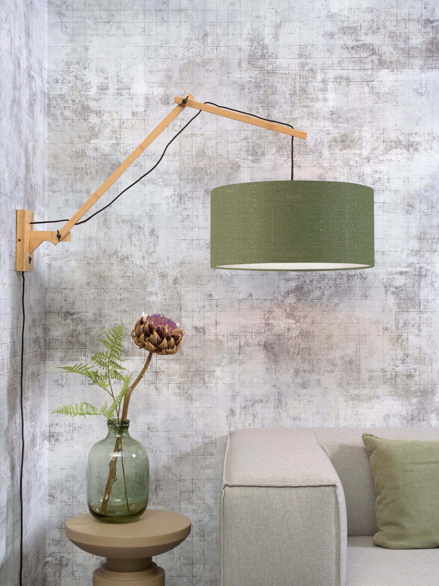 Good&Mojo Wandleuchte Andes Bambus nat./Schirm 47x23cm Ecolin. gr.forest, L