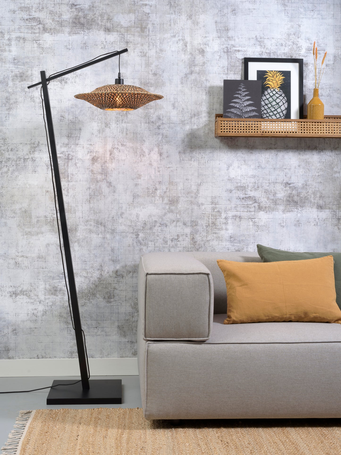 Good&Mojo Vloerlamp Bali bamboe zw. h.176cm/kap 44x12cm zw./nat. M