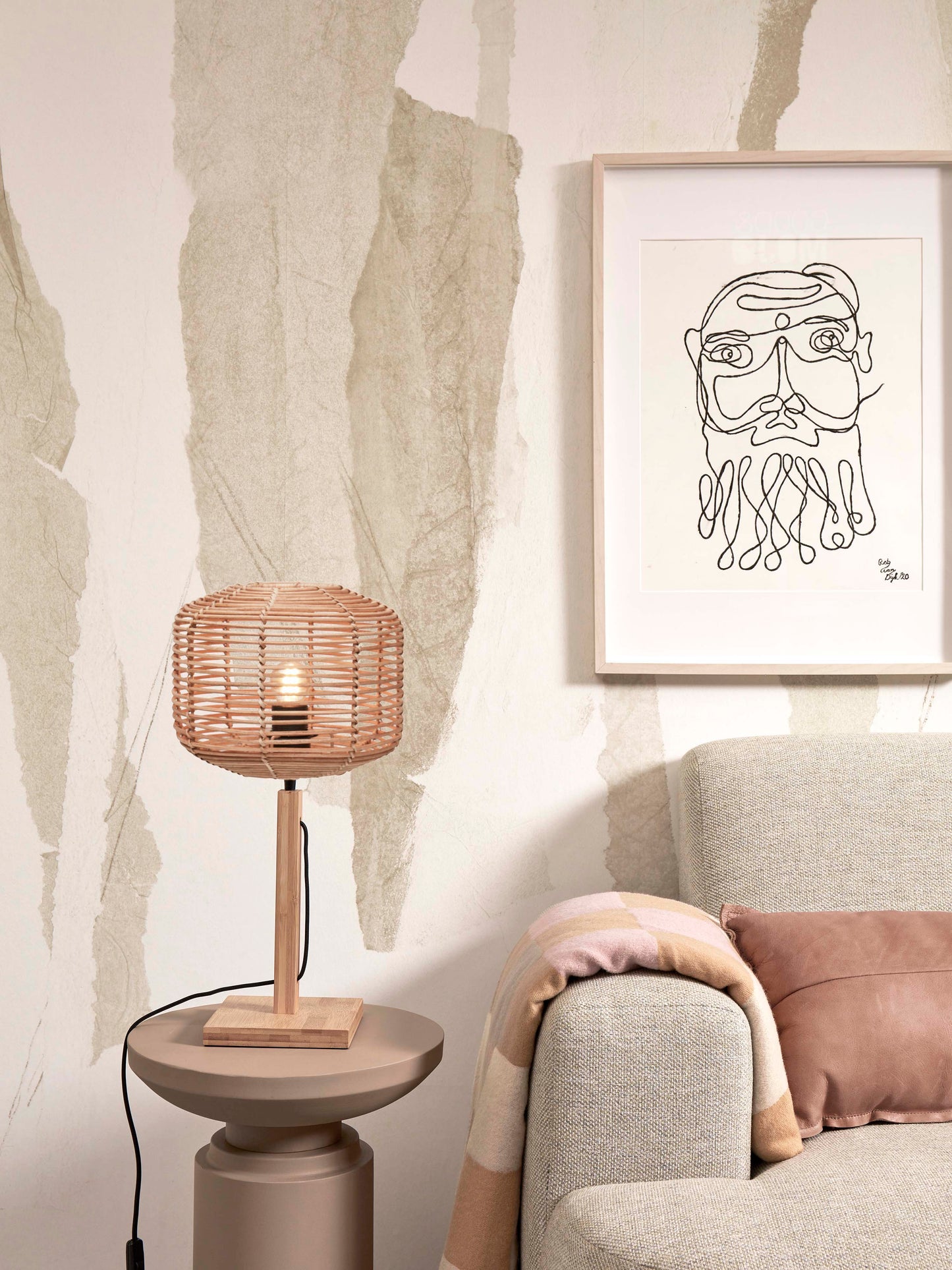 Good&Mojo Tischleuchte Tanami Bambus nat. H.40cm/Schirmdurchmesser 25xH.20cm Rattan. nass.