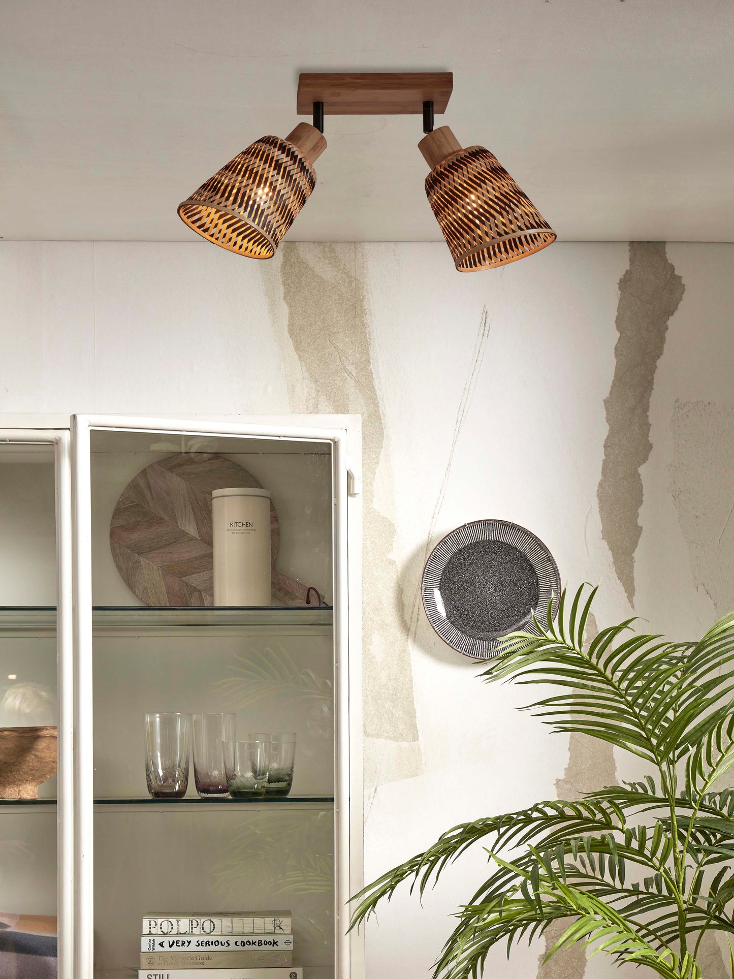 Good&Mojo Java ceiling lamp, double-headed, natural bamboo, 22x12xh2.5cm/shade 15x17cm, black/natural.