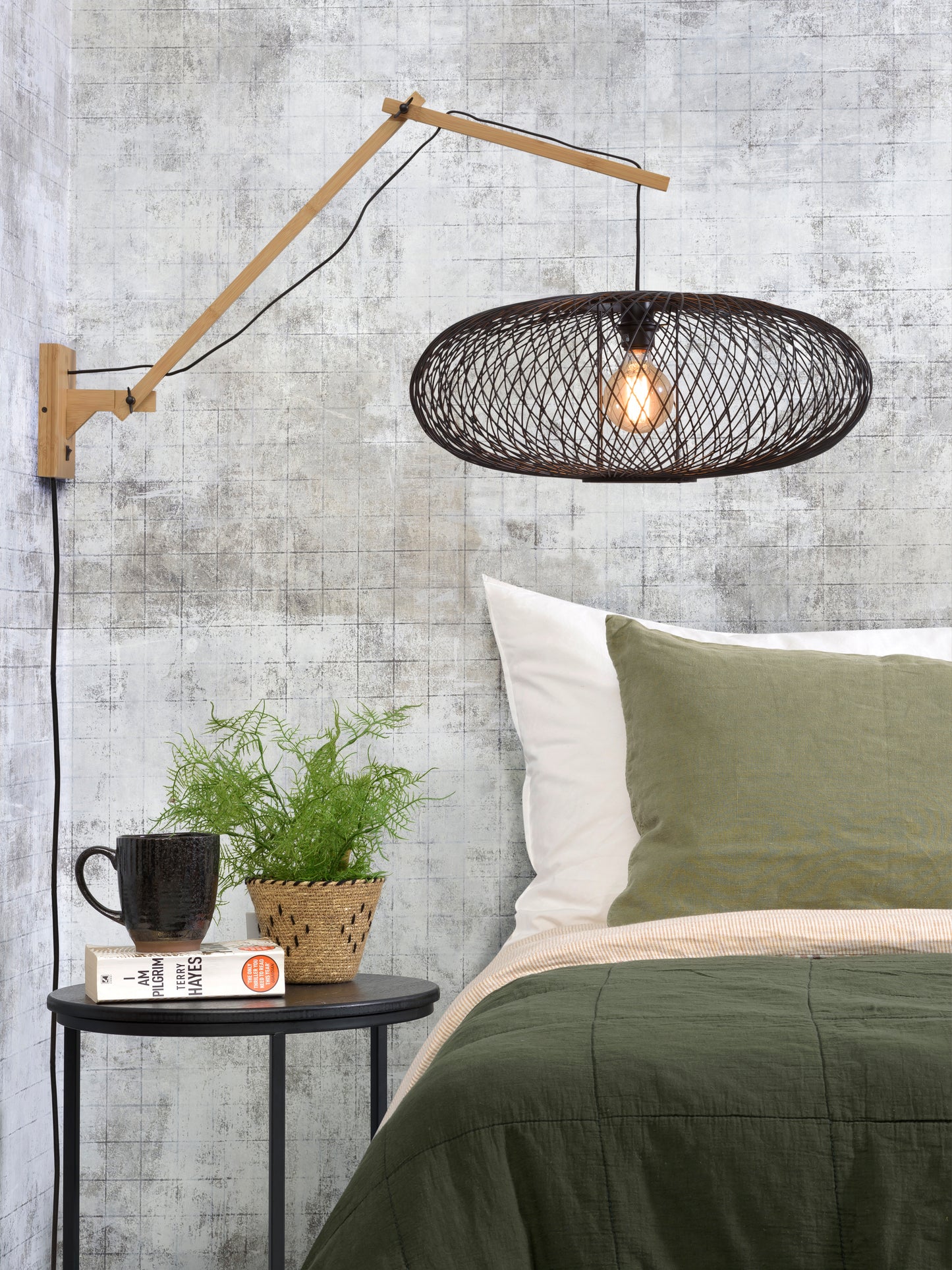 Good and Mojo Wandlamp Cango naturel/kap dia.60x25cm zwart, L