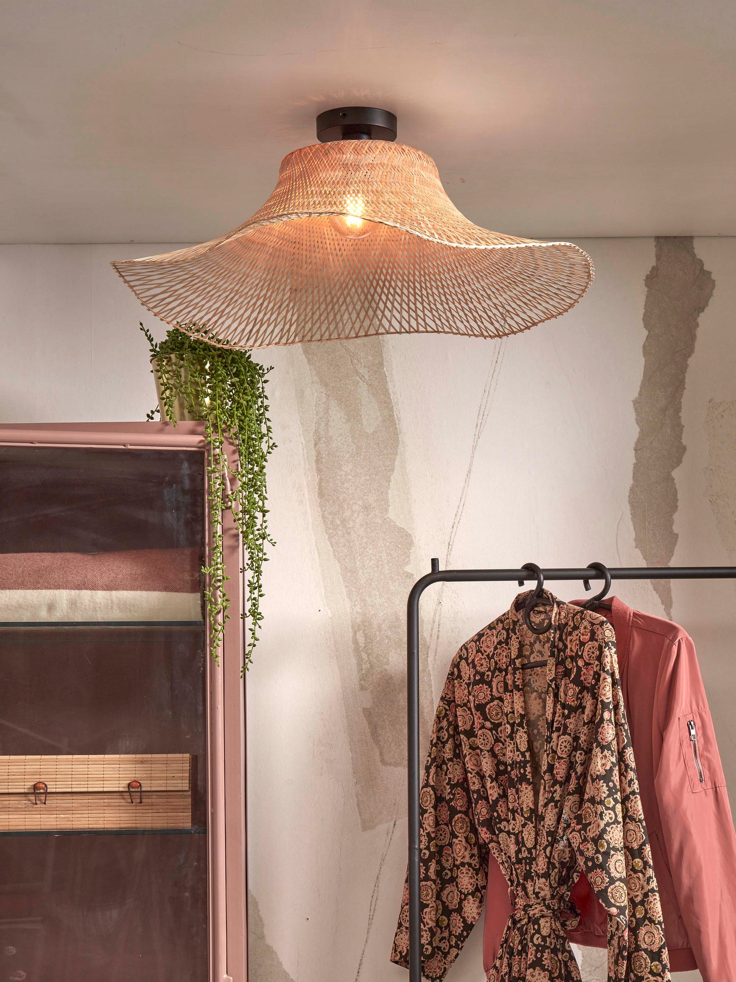 Good&Mojo Ceiling Lamp Ibiza bamboo wavy dia.65xh.20cm natural. L