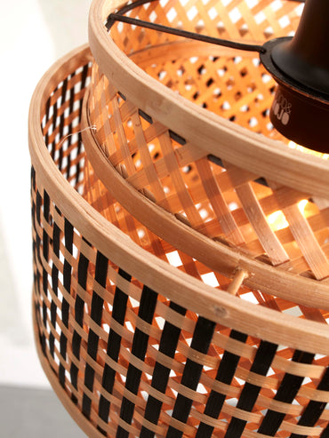 Good&Mojo Hängelampe Bhutan Bambus/Schirm rund Ø25xH20cm schw/natur. S