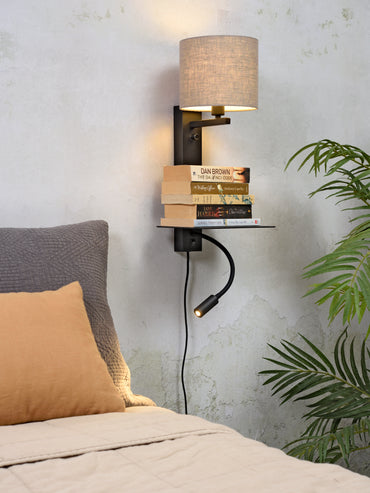 It's About Romi Wall lamp iron Florence h.52cm shelf + usb + reading lamp 15000hrs / shade 18x15cm incl. dimmer, d.linen