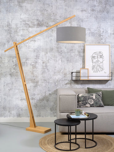 Good&Mojo Stehleuchte Montblanc Bambus H.207/Schirm 47x23cm Öko-Leinen, hellgrau