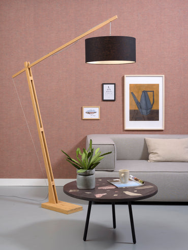 Good&Mojo Stehleuchte Montblanc Bambus H.207/Schirm 47x23cm Öko-Leinen, schwarz