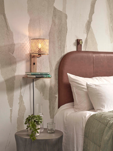 Wandleuchte Java Plank Bambus nat. H.65cm/Haube Durchmesser 18xH.15cm. nass.