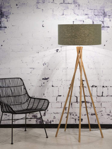 Good&Mojo Stehleuchte Bambus 5-Bein Kilimanjaro H.160cm/Schirm 60x30cm, Öko-Leinen grüner Wald