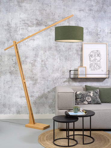 Good&Mojo Stehleuchte Montblanc Bambus H.207/Schirm 47x23cm Öko-Leinen, grüner Wald