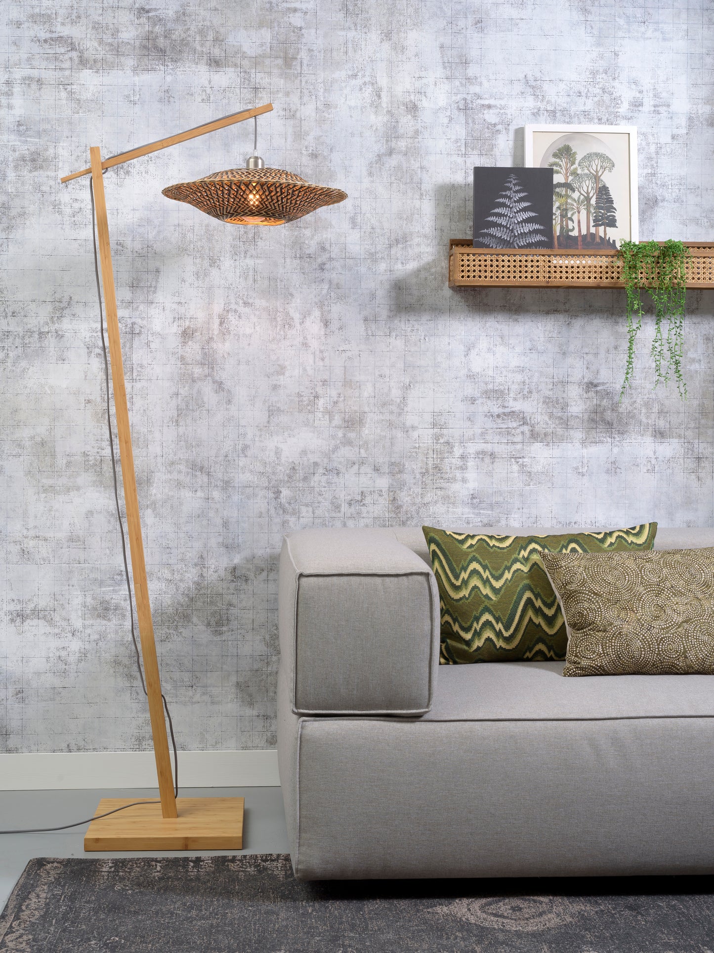 Good&Mojo Bali floor lamp, natural bamboo, height 176cm, shade diameter 44x12cm, natural/black, medium