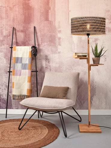 Good&Mojo Vloerlamp Java plank bamboe nat. h.158cm/kap dia.50xh.22cm. zw/nat.