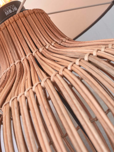 Good&Mojo Tischleuchte Kalahari L Rattan 65cm/Schirm 47x23cm Leinen. dunkel